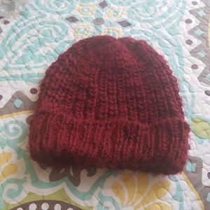 Burgundy winter hat.